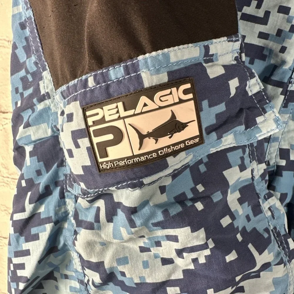 PELAGIC Board Shorts 36 Ambush Digital Blue Camo Pocket Board Swim Trunks Men's‎